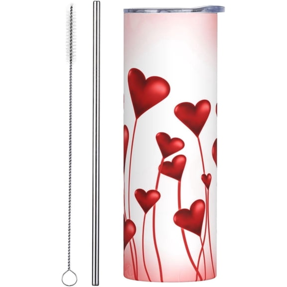 Valentines Day Lover Red Heart 20 Oz Stainless Steel Mug Tumblers Cup for Men Women Insulated Slim Thin Travel Tumbler