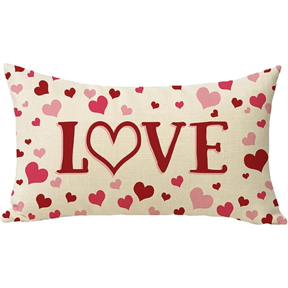 Valentines Day Lumbar Decorative Throw Pillow Cover 12 x 20, Rectangular Red Pink Love Heart Outdoor Home Decor, Romantic Anniversary Wedding Sofa Couch Cushion Case