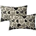 thumbnail image 1 of Valentines Day Lumbar Pillow Covers 12x20 Set of 2 Buffalo Plaid Dots Stripes Black Love Heart Print Decorative Throw Pillows Rustic Valentine''s Day Pillow Cases Decor for Couch Sofa Bed, 1 of 6