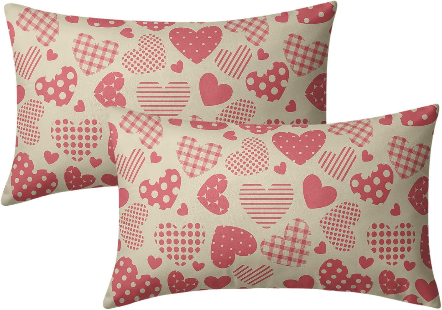 Valentine's Day Pillow Covers Set Of 4 - 20x20 Inch, Red Polka Dot Gnome Love Heart Design