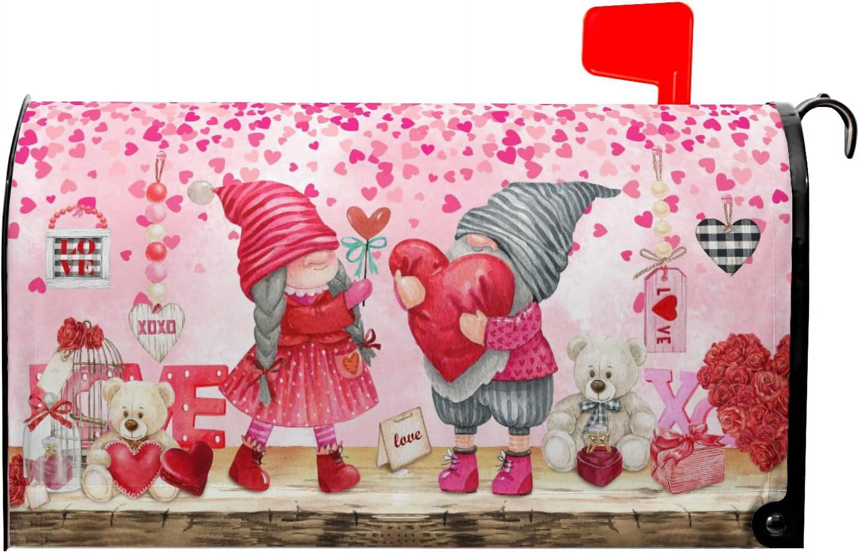 Valentines Day Mailbox Cover Magnetic Standard Size 21x18 Inch Red Pink Love Hearts Holiday Decorative Mail Box Post Covers Sweet Anniversary Letter Box Wraps for Home Outdoor Garden Yard Decor