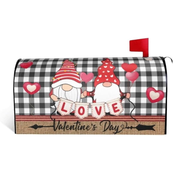 Valentines Day Mailbox Cover Standard 18 X 21 Inch Valentine Mailbox Cover Magnetic Waterproof Post Wraps Gnome Valentine Decoration Box Cover for Outdoor Yard Valentines Decorations