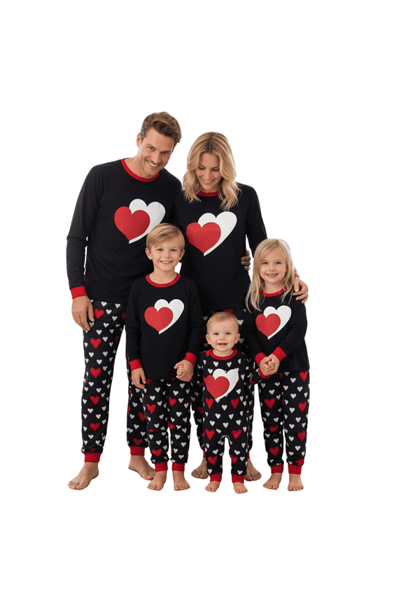 Valentines Day Matching Family Pajamas Set Love Heart Pattern Family Matching Outfits