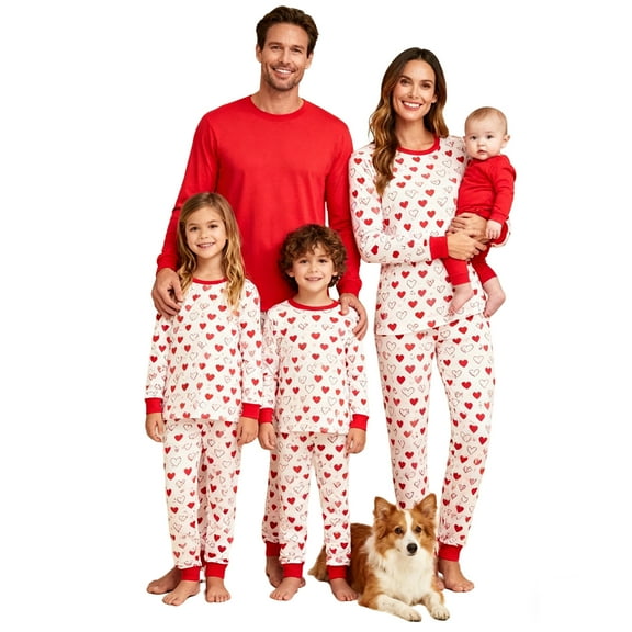 Valentines Day Matching Family Pajamas Set Love Heart Pattern Family Matching Outfits