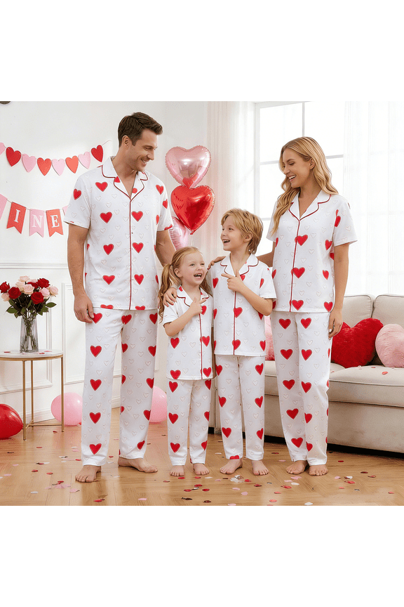 Valentines Day Matching Family Pajamas Set Love Heart White Causal Family Matching Outfits