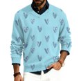 thumbnail image 1 of Valentines Day Mens Sweatshirts Stretch V Neck Hollow Heart Pattern Pullovers Valentines Pullover Tops for Men, 1 of 5