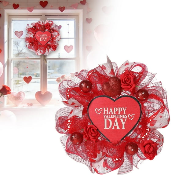 Valentines Day Mesh Wreath, Front Door Wreath, Pink Artificial Wreath, Spring Wreath, Valentines Day Wedding Decorations for Indoor and Outdoor, 14"