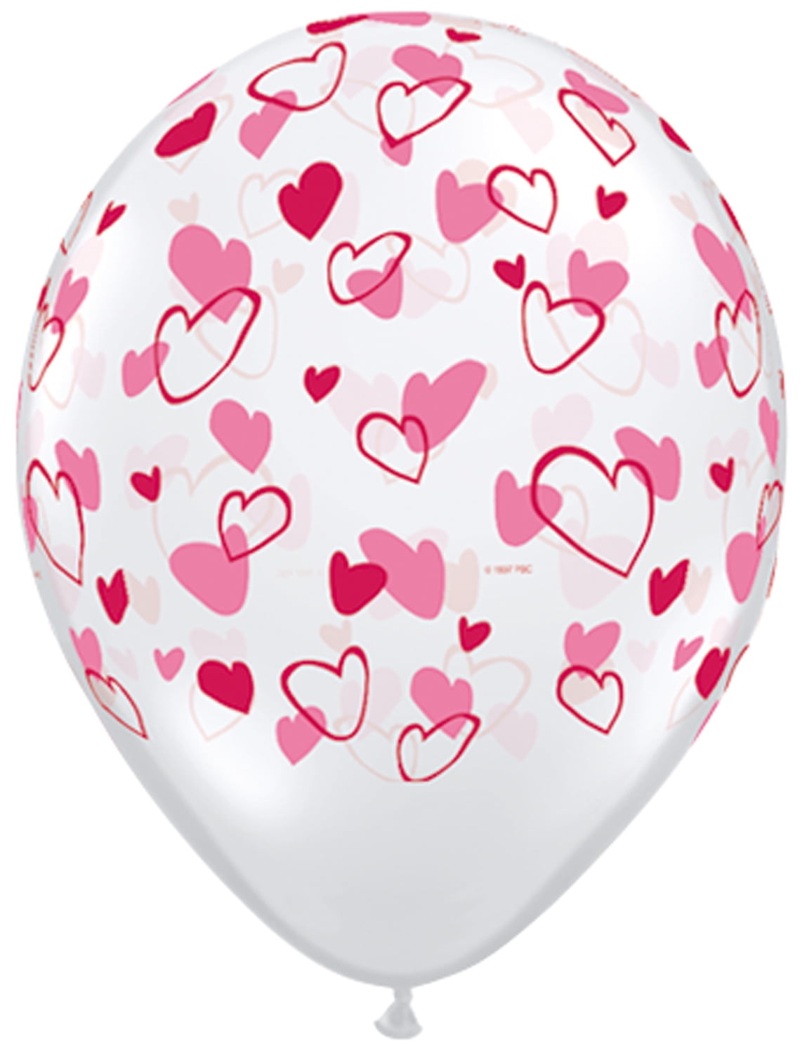Valentines Day Modern Hearts Printed 11" Latex Balloons, Clear Pink Red, 50 CT