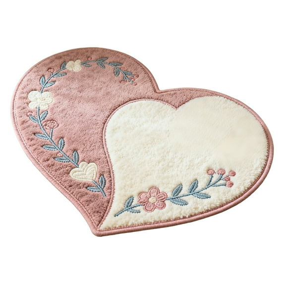 Valentines Day Nonslip Heart Shape Mat Absorbent Polyester Kitchen Rug, Dirt Proof Bathroom Foot Mat, Multi-Purpose Non-Skid Floor Mat for Home Decor