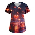 thumbnail image 1 of Valentine's Day Women's Nurse Uniforms Summer Love Heart Printed V-Neck Breathable Scrub Tops Short Sleeve Professionals Soft Stretch Workwear Shirt with Pockets blue 4X-Large, 1 of 4