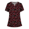 thumbnail image 1 of Valentines Day Nurse Uniforms for Women Summer Love Heart Printed V Neck Breathable Scrub Tops Short Sleeve Professionals Soft Stretch Workwear Shirt with Pockets ( red), 1 of 4