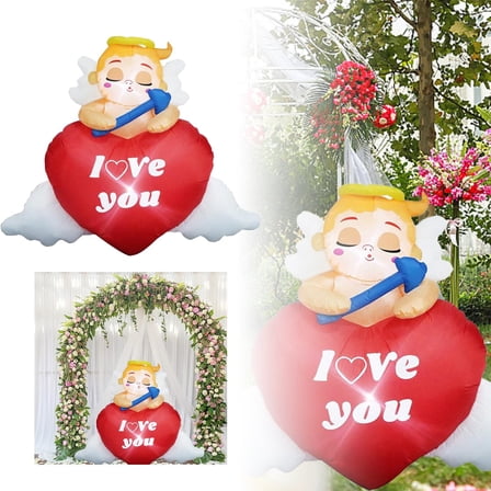 Valentines Day Outdoor Decoration Inflatable Angel with Love Heart, Valentines Blow Up Yard Decorations with Build-in LED Lights Sweet Valentines Gift for Home Wedding Party Décor