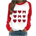 thumbnail image 1 of Valentines Day Outfit Women Heart Graphic Raglan Long Sleeve Shirt Cute Crewneck Sweatshirt Color Block Pullover Valentine Sweatshirt for Women, 1 of 5