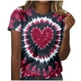 thumbnail image 1 of Valentines Day Outfit Women Heart Print Tie Dye Shirt Short Sleeve Round Neck Shirts Valentine Casual Tshirts Spring Tops for Women, 1 of 5