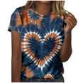 thumbnail image 1 of Valentines Day Outfit Women Heart Print Tie Dye Shirt Short Sleeve Round Neck Shirts Valentine Casual Tshirts Spring Tops for Women, 1 of 5