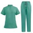 thumbnail image 1 of Valentines Day Outfit Women Nurse Set Suit, Womens Uniforms, Ladies Solid Color V-Neck Pocket Tops with Elastic Drawstring Waist Cargo Pants Scrub Set Beach Outfits for Women Mint Green XXL, 1 of 3