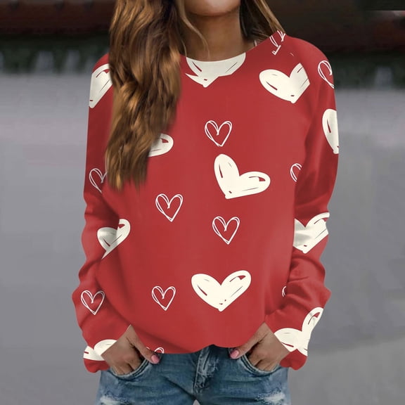 Valentines Day Outfit Womens Cute Heart Sweater Crewneck Sweatshirts Casual Loose Fit Long Sleeve Pullover Tops