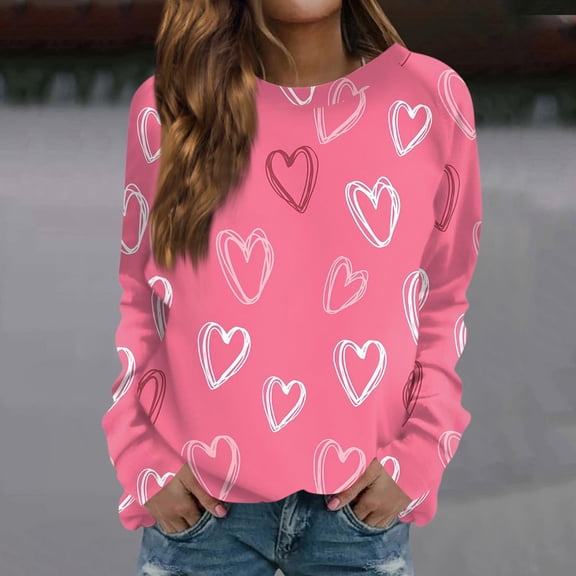 Valentines Day Outfit Womens Cute Heart Sweater Crewneck Sweatshirts Casual Loose Fit Long Sleeve Pullover Tops