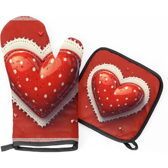 Valentines Day Oven Mitts and Pot Holders Set of 2, Colorful Heart Heat Resistant Oven Mitts Kitchen Oven Glove for Cooking, Baking