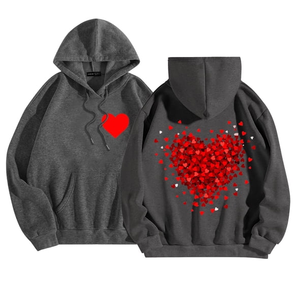 Valentines Day Oversize Hoodies For Women Graphic Hooded Sweatshirts Long Sleeve Love Heart Printed With Pocket Trendy Fall Pullover Tops