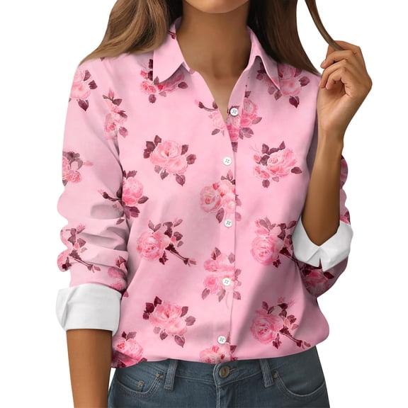 Valentines Day Oversized Shirts for Women Long Sleeve Love Heart Print Button Down Shirts Lightweight Dressy Casual Tops Holiday Blouses Vermilion XL