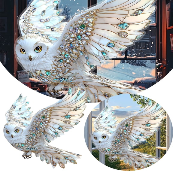 Valentines Day Owl Acrylic Window Suncatcher Animal Theme Colorful Glass Pendant for Home Decoration White