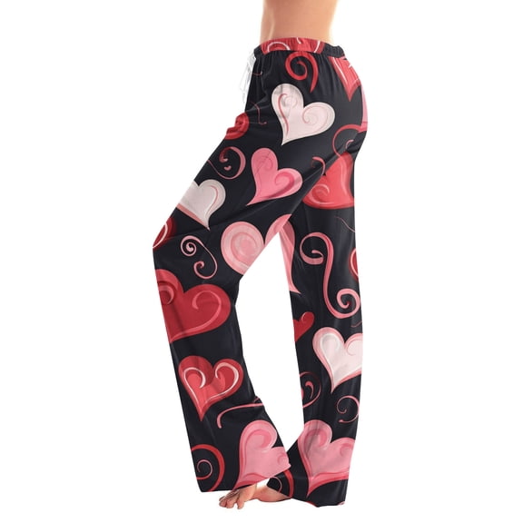 Valentines Day Pajamas for Her Graphtic Pink Red Drawstring Pajama Pants Lovely Heart Wide Straight Leg Romantic Buttoms Loose Letter Printed Anniversary Love You Patterned Pjs Pink 2XL