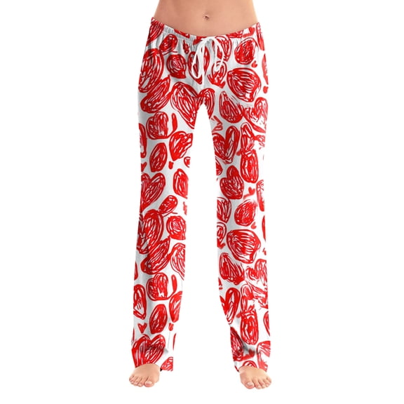 Valentines Day Pajamas for Her Graphtic Pink Red Wide Straight Leg Pajama Pants Letter Printed Drawstring Cure Trousers Loose Lovely Heart Spring Love You Patterned Pjs Deep Red 2XL