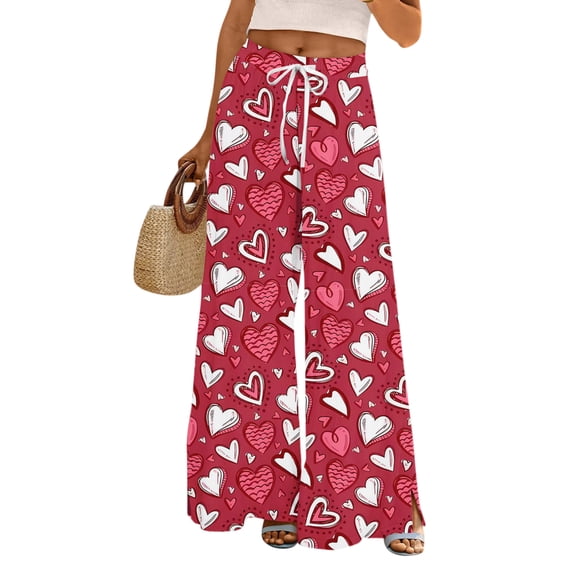 Valentines Day Pajamas for Her Love You Patterned Drawstring Pajama Pants Graphtic Pink Red Wide Straight Leg Ladies Buttoms Loose Letter Printed Spring Lovely Heart Pjs Red L