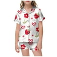 thumbnail image 1 of Valentines Day Pajamas Toddler Cute Printed Short Set Sleepwear for Children Shirt and Pant Matching Trendy Satin Button-Down Home Clothes 2 Piece Pjs for Girls Kids 12-13 Years, 1 of 5