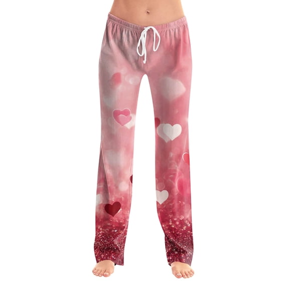 Valentines Day Pajamas for Women Letter Printed Drawstring Pajama Pants Love You Patterned Loose Anniversary Buttoms Wide Straight Leg Graphtic Pink Red Spring Lovely Heart Trousers Deep Red S