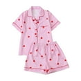 thumbnail image 1 of Valentines Day Pajamas for Women Cute Heart Bow Print Satin Soft Sleepwear Tops and Shorts Short Sleeve Button Down Pajama Set, 1 of 4