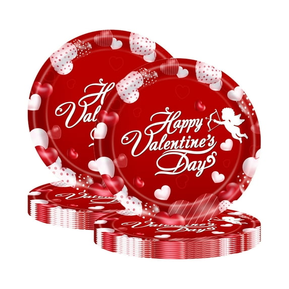 Valentines Day Party Plates, Disposable Paper Party Plates, Valentines Day Themed Dinnerware Set for Birthdays and Baby Parties, Durable Thick Paper Material, Large Size, Multi Pattern Designs