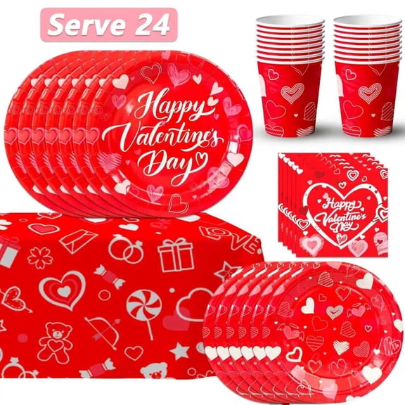 97 Pcs Romantic Date & Wedding Tableware Set , Party Supplies Include Plates Napkins Cups Tablecloth, Elegant Table Decor for Wedding Bridal Shower Anniversary Engagement