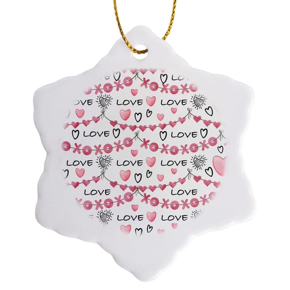 3drose, Valentines Day Pattern of Garlands of Xoxo Words, Love, Hearts, Gift, 3 inch Snowflake Porcelain Ornament