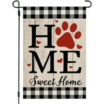 Valentines Day Paw Print Garden Flag 12x18 Inch Double Sided for Outside Home Sweet Home Small Burlap Plaid Yard Flag