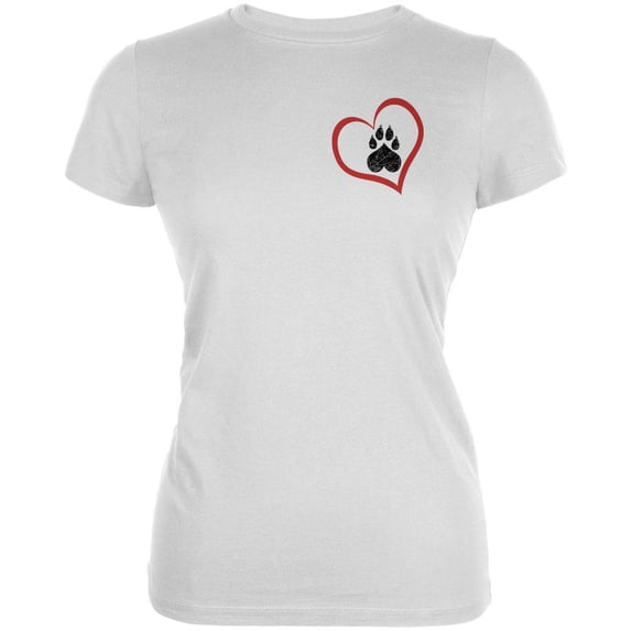 Valentines Day Paw Print Heart Cat White Juniors Soft T-Shirt - 2X-Large