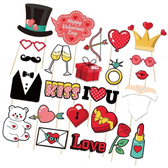 Valentines Day Photo Booth Props Set,Romantics Valentines Day Decorations Set for Diy Photo Valentines Party Supplies