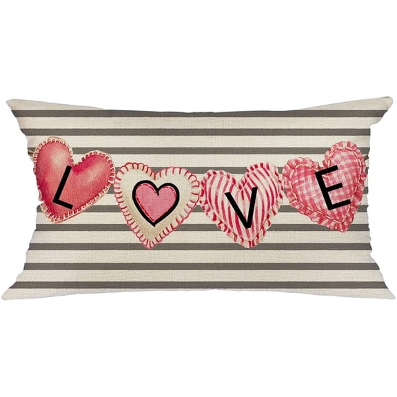 Valentines Day Pillow Cover 12x20 inch Farmhouse Valentines Day Decor for Home Pink Love Heart Valentine Lumbar Pillows Decorative Throw Pillows Valentines Day Decorations