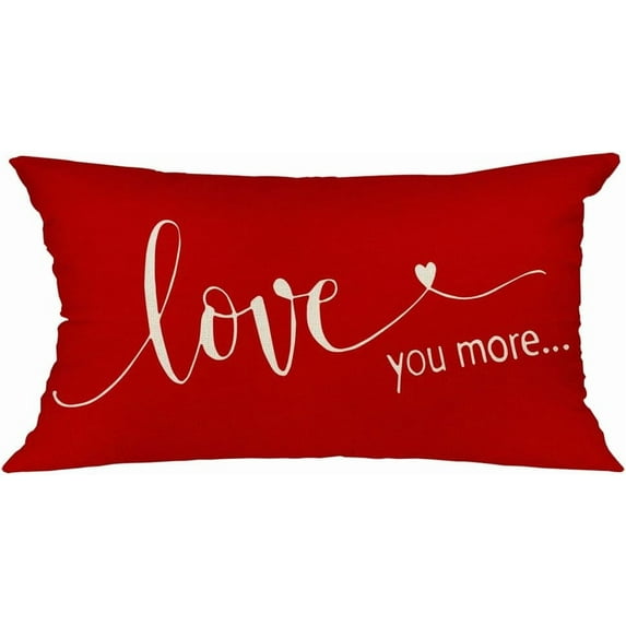 Valentines Day Pillow Cover 12x20 inch Farmhouse Valentines Day Decor for Home Red Love You More Valentine Pillows Decorative Throw Pillows Valentines Day Decorations
