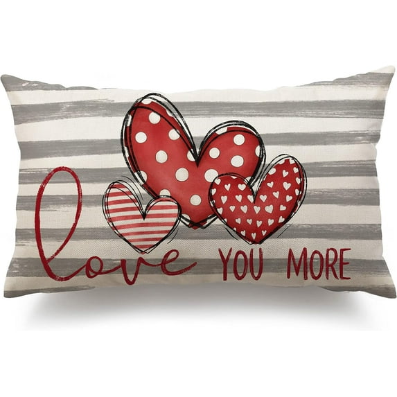 Valentines Day Pillow Cover 12x20 inch Farmhouse Valentines Day Decor for Home Love You More Decorative Throw Pillows Cushion Case for Sofa Couch