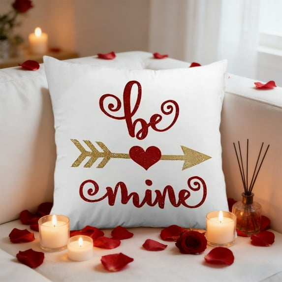 Valentines Day Pillow Cover 18x18 Inch Heart Print Decorative Pillowcase Striped Cushion Cover for Sofa Bedroom Living Room Home Decor Washable Polyester Fabric Set of 1