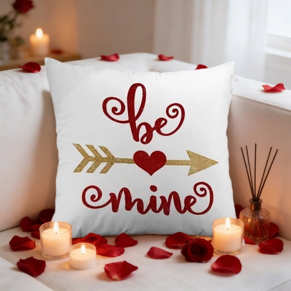 Valentines Day Pillow Cover 18x18 Inch Heart Print Decorative Pillowcase Striped Cushion Cover for Sofa Bedroom Living Room Home Decor Washable Polyester Fabric Set of 1