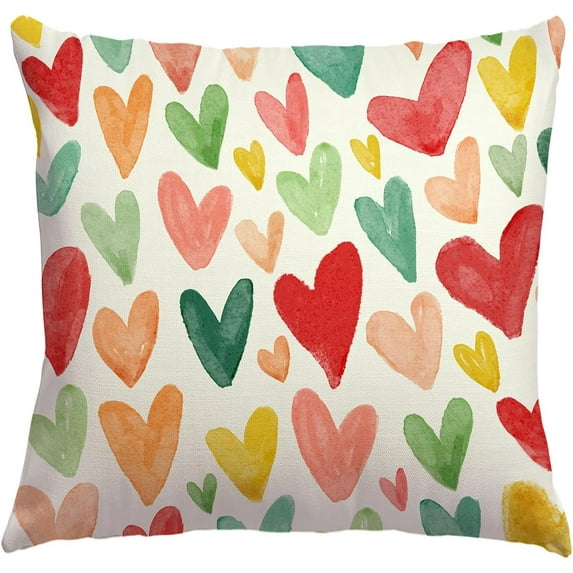 Valentines Day Pillow Cover 18x18 inch for Valentines Decorations Valentine Multicolor Love Hearts Lumbar Pillows Valentines Day Cushion Case Decoration for Sofa Couch