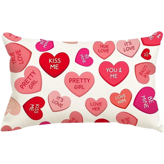 Valentines Day Pillow Covers 12X20 Hearts Decorative Throw Pillows Decoration Holiday Party Cushion Case for Couch Sofa