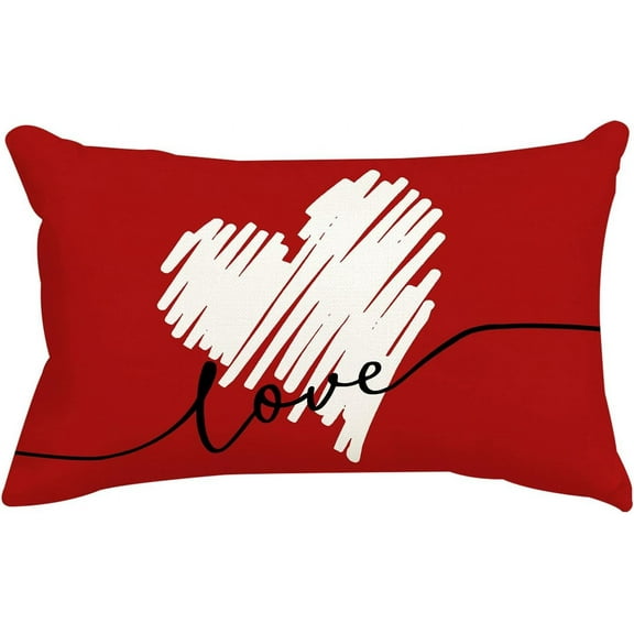 Valentines Day Pillow Covers 12X20 Hearts Love Decorative Throw Pillows Decoration Holiday Party Cushion Case for Couch Sofa