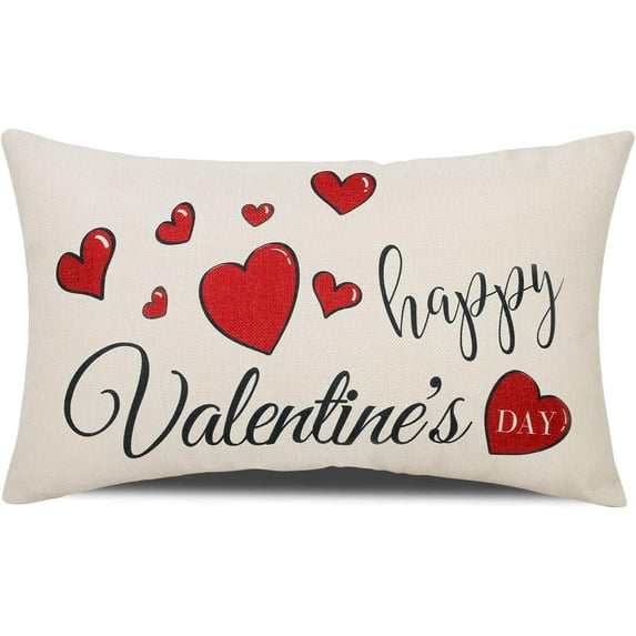 Valentines Day Pillow Covers 12x20, Happy Valentines Day Throw Pillow Covers Love Heart Throw Pillow Covers Hello Love Pillow Covers Farmhouse Decorative Pillow Covers for Sofa Couch Bedroom