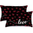thumbnail image 1 of Valentines Day Pillow Covers 12x20 Inch Set of 2, Black Red Hearts Love Farmhouse Decorative Throw Pillowcases for Home Sofa Couch Cushion Decoration GW15-12, 1 of 6