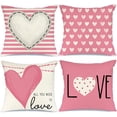 thumbnail image 1 of Valentines Day Pillow Covers 16 x 16 inch Set of 4 for Valentines Decor Pink White Stripes Dots Love Heart Throw Pillows Decorative Cushion Cases Valentine Decorations G193-16, 1 of 6