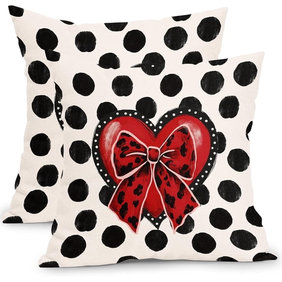 Valentines Day Pillow Covers 16x16 Inch Red Love Heart Decorative Outdoor Throw Pillow Covers Valentines Pillow Cases Cotton Linen Cushion Covers for Couch Sofa Bed Home Decor (Pack of 2)